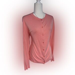 Style & Co. Pink Peach Coral Soft Button-Up Long Sleeve Cardigan Size XL